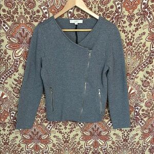 LOFT L gray wool blend Moto style knit sweater jacket